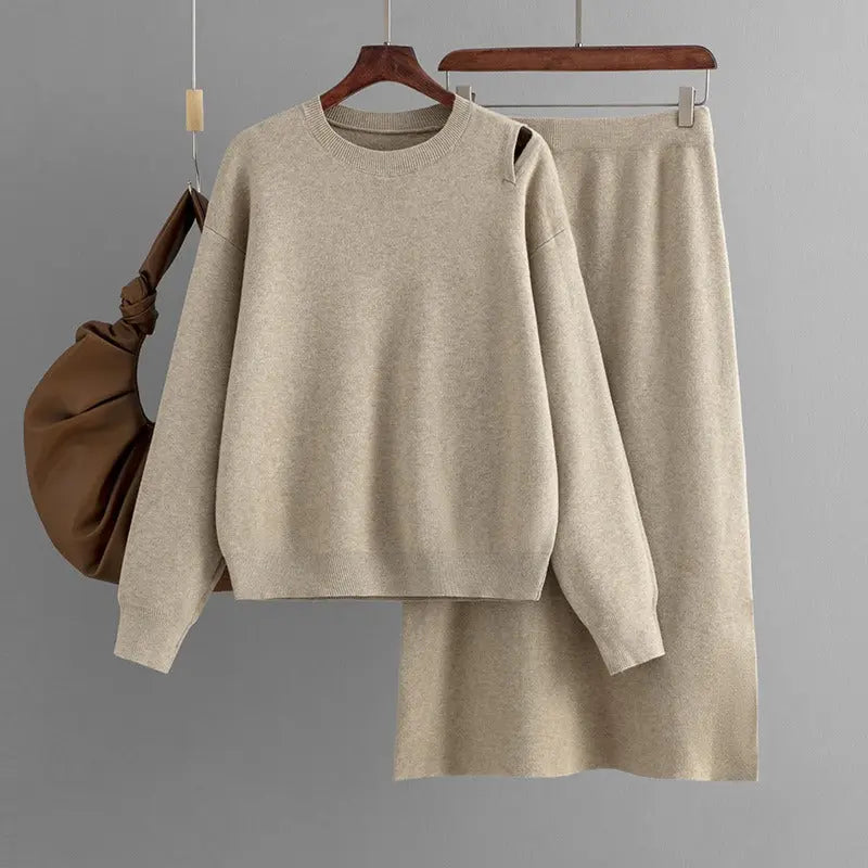 Two Pieces Outfit Women Casual 2 Piece Knit Sweater Skirt Sets Knitted Women Clothing - Everyday Curves