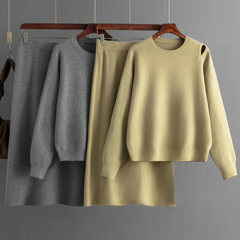 Two Pieces Outfit Women Casual 2 Piece Knit Sweater Skirt Sets Knitted Women Clothing - Everyday Curves