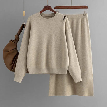 Two Pieces Outfit Women Casual 2 Piece Knit Sweater Skirt Sets Knitted Women Clothing - Everyday Curves
