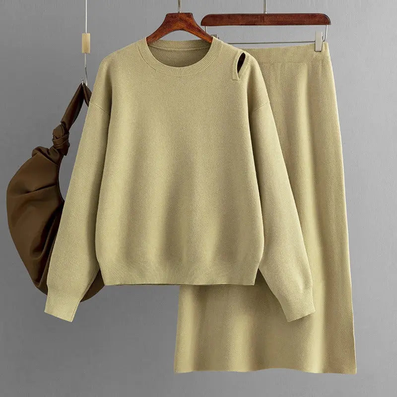 Two Pieces Outfit Women Casual 2 Piece Knit Sweater Skirt Sets Knitted Women Clothing - Everyday Curves