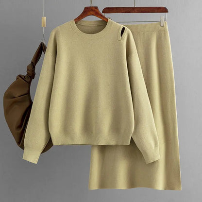Two Pieces Outfit Women Casual 2 Piece Knit Sweater Skirt Sets Knitted Women Clothing - Everyday Curves