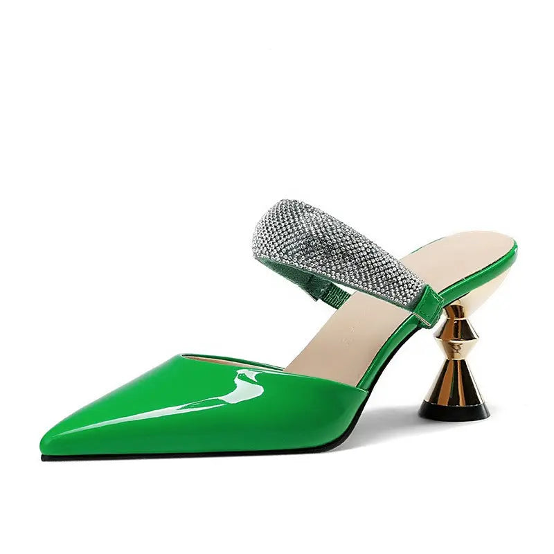 French sexy fashionable outer wear rhinestone sandals for women with pointed toe high heels - Everyday Curves