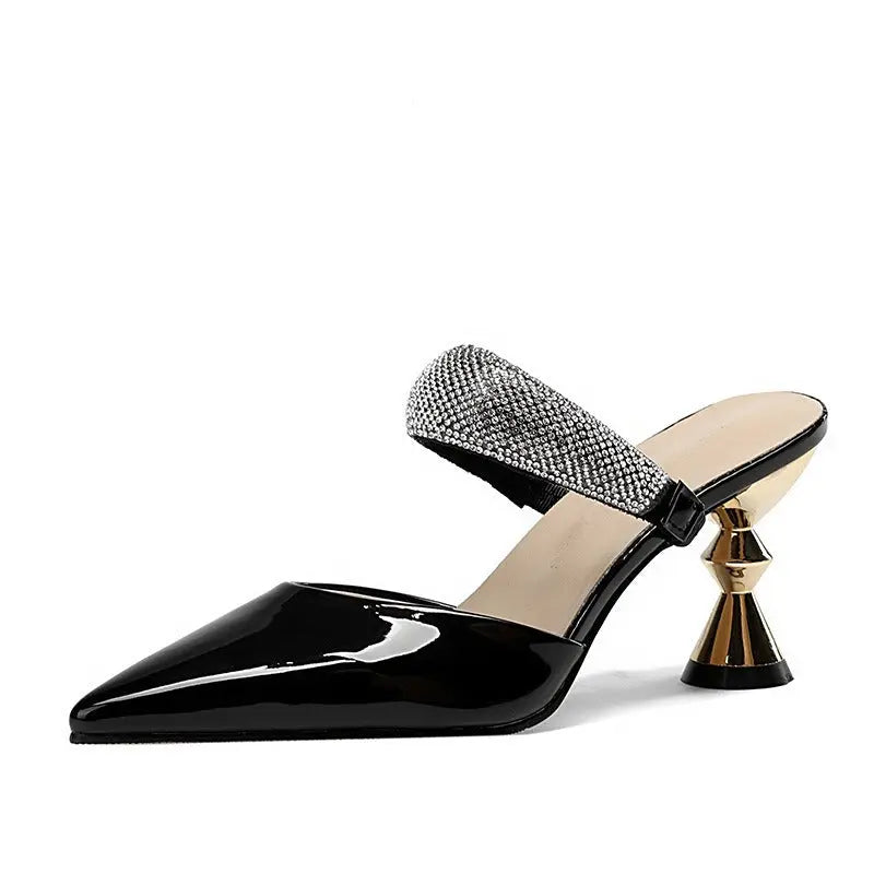 French sexy fashionable outer wear rhinestone sandals for women with pointed toe high heels - Everyday Curves