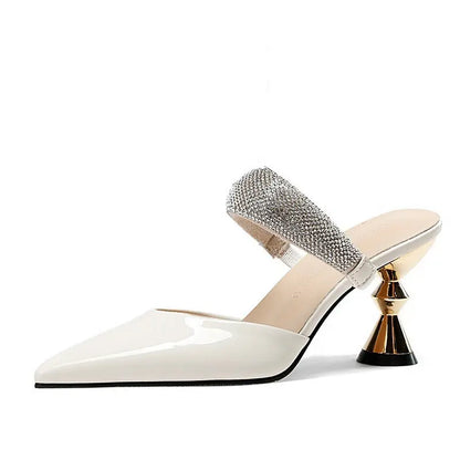 French sexy fashionable outer wear rhinestone sandals for women with pointed toe high heels - Everyday Curves