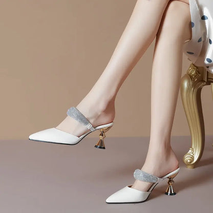 French sexy fashionable outer wear rhinestone sandals for women with pointed toe high heels - Everyday Curves