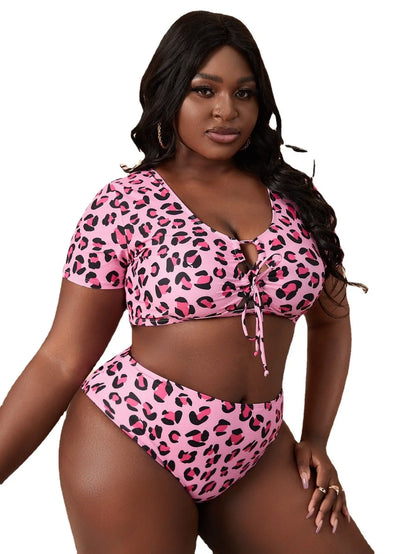 Split leopard print plus size swimsuit - Everyday Curves