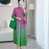 Autumn Gradient Pleated Dress Women Bandage Lapel Luxury Long Sleeve Plus Size Summer Female Elegant Clothing - Everyday Curves