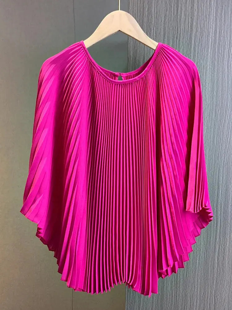 Elegant Plus-Size Pleated Chiffon Top &amp; Skirt Set