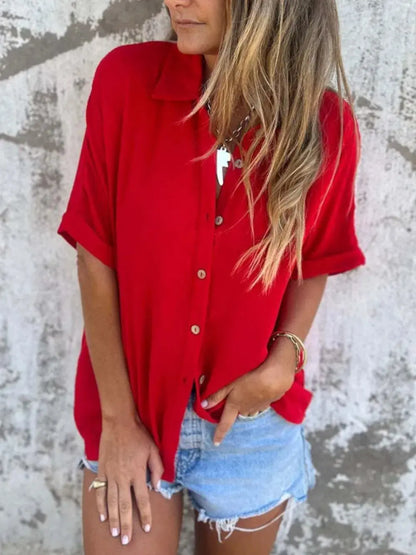 Collared Neck Half Sleeve Shirt Plus Size - Everyday Curves