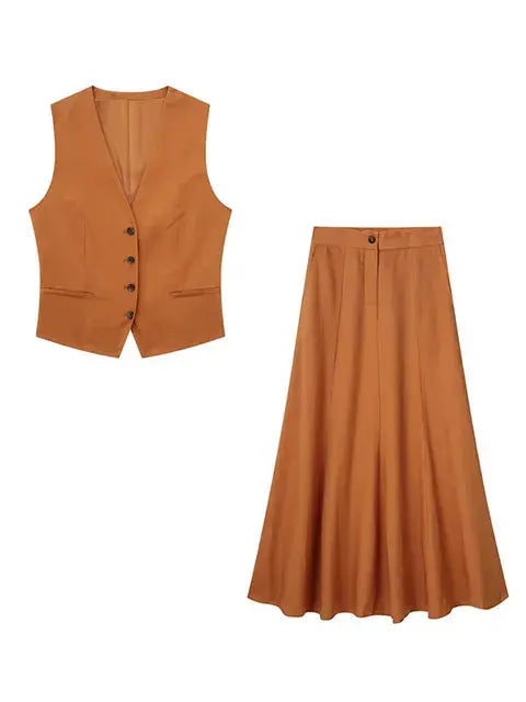Women Elegant Skirt Two Pieces Sets  Fashion Vest Tops Casual Midi Skirt Ladies Suit Summer Set 2 Piece Female Outfits - Everyday Curves