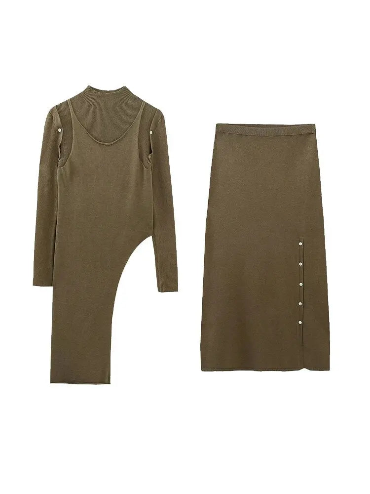 asymmetric knit sweater set
