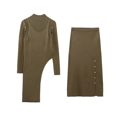 asymmetric knit sweater set