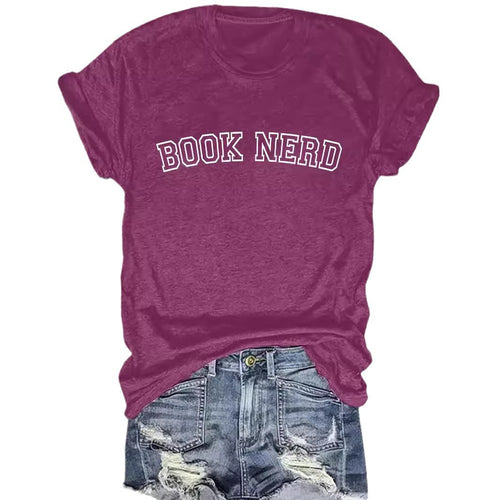 BOOK NERD Pattern Round Neck Short Sleeve - Everyday Curves
