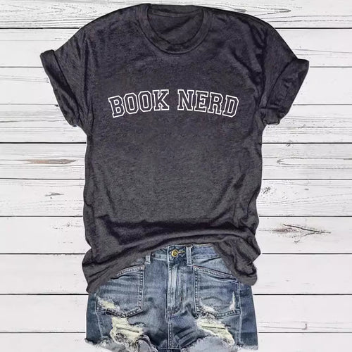 BOOK NERD Pattern Round Neck Short Sleeve - Everyday Curves