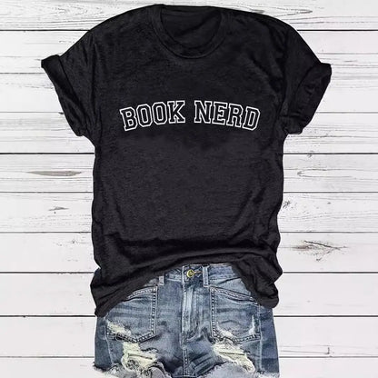 BOOK NERD Pattern Round Neck Short Sleeve - Everyday Curves