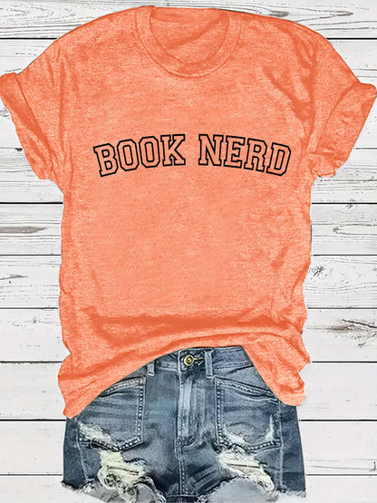 BOOK NERD Pattern Round Neck Short Sleeve - Everyday Curves