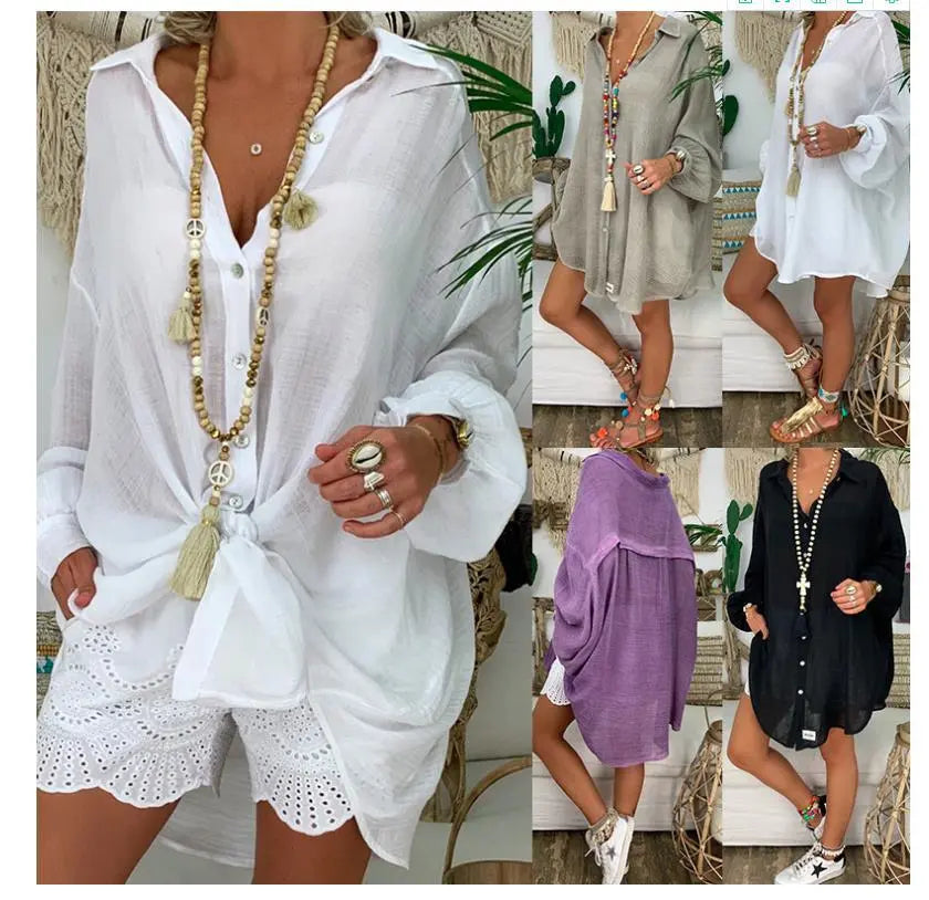 Cotton Linen Shirts Plus Size Women&