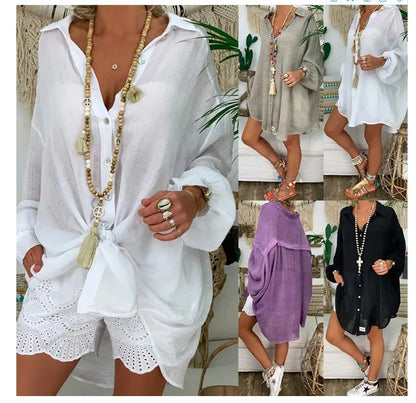 Cotton Linen Shirts Plus Size Women&