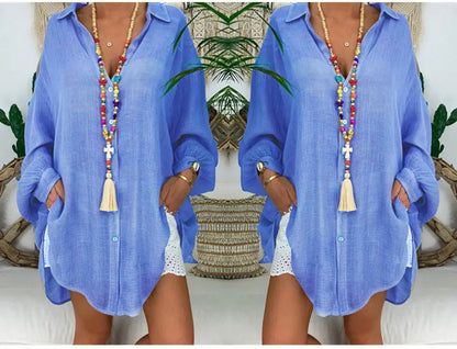 Cotton Linen Shirts Plus Size Women&