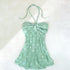 Mint-green Polka-dot Ruffled Strapless Halter Vest BP