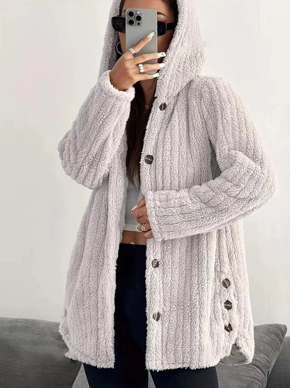 Full Size Fleece Button Up Hooded Outerwear Plus Size