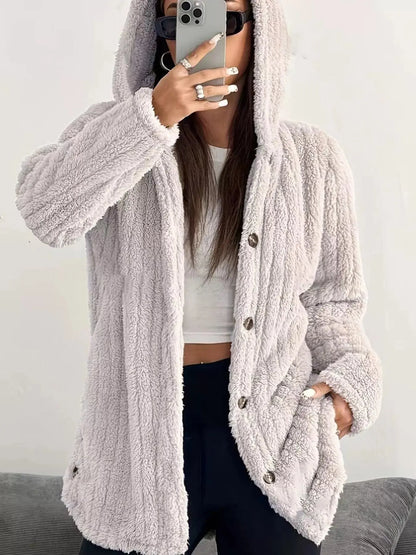 Full Size Fleece Button Up Hooded Outerwear Plus Size 1