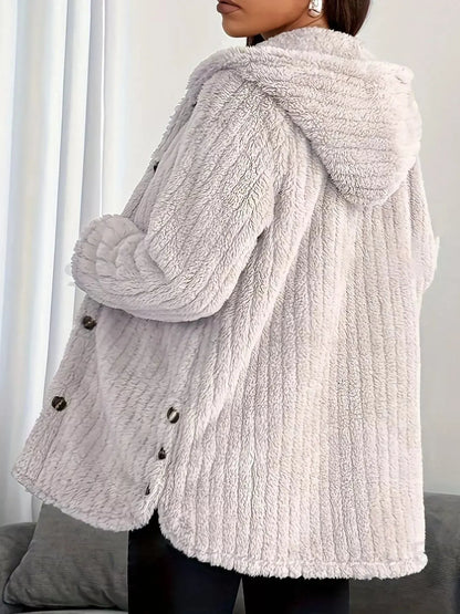 Full Size Fleece Button Up Hooded Outerwear Plus Size 3