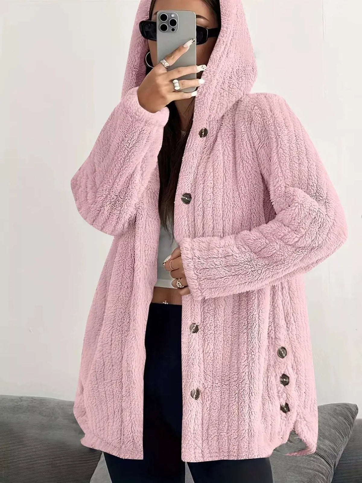 Full Size Fleece Button Up Hooded Outerwear Plus Size13