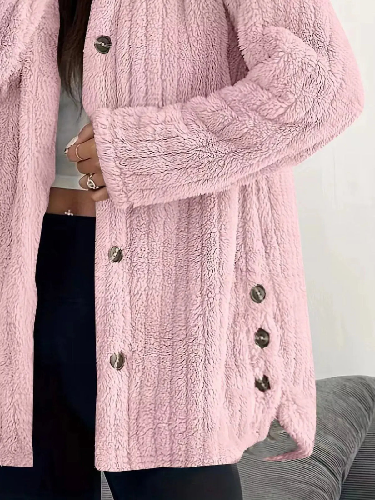 Full Size Fleece Button Up Hooded Outerwear Plus Size15