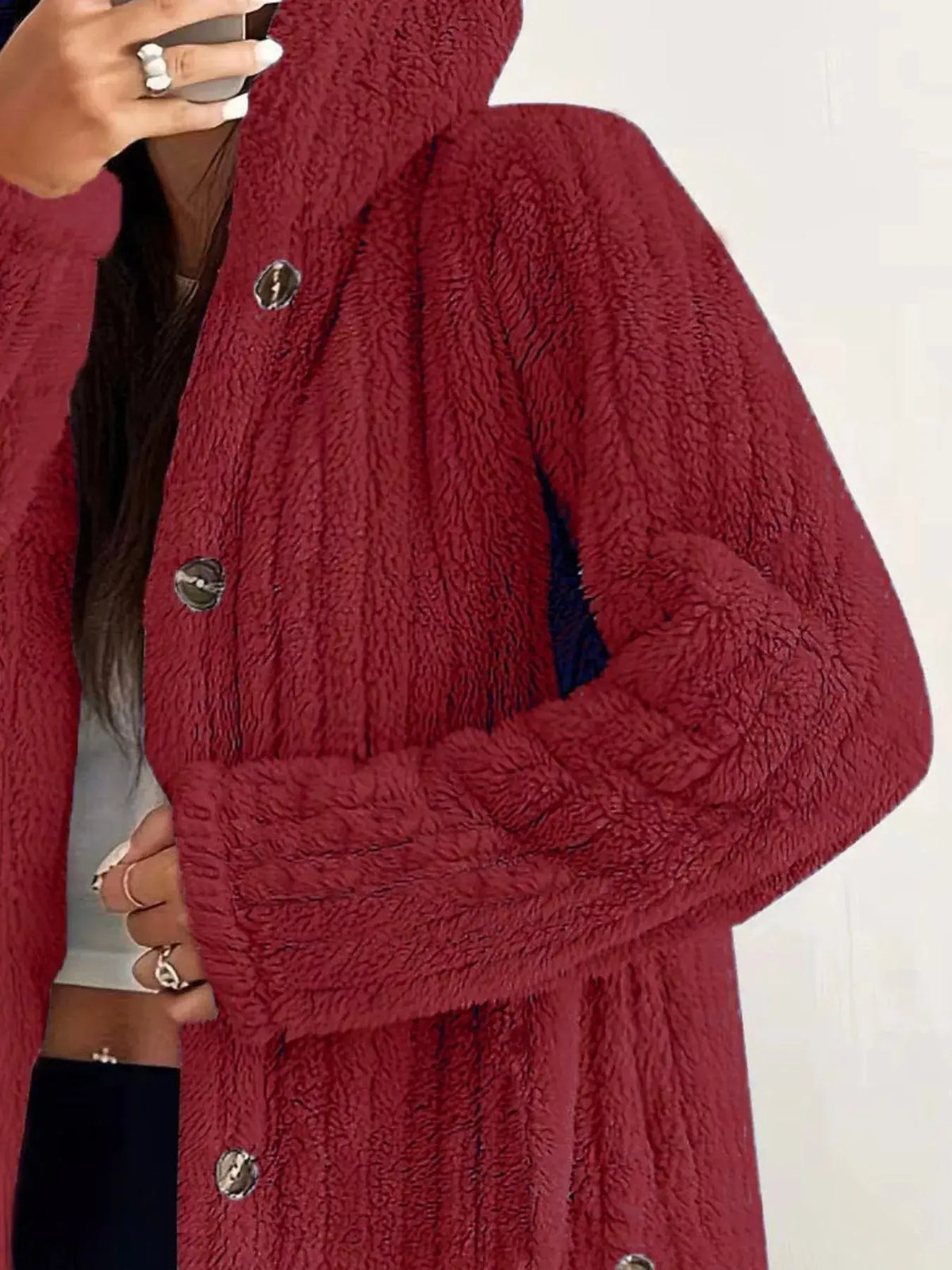 Full Size Fleece Button Up Hooded Outerwear Plus Size 20