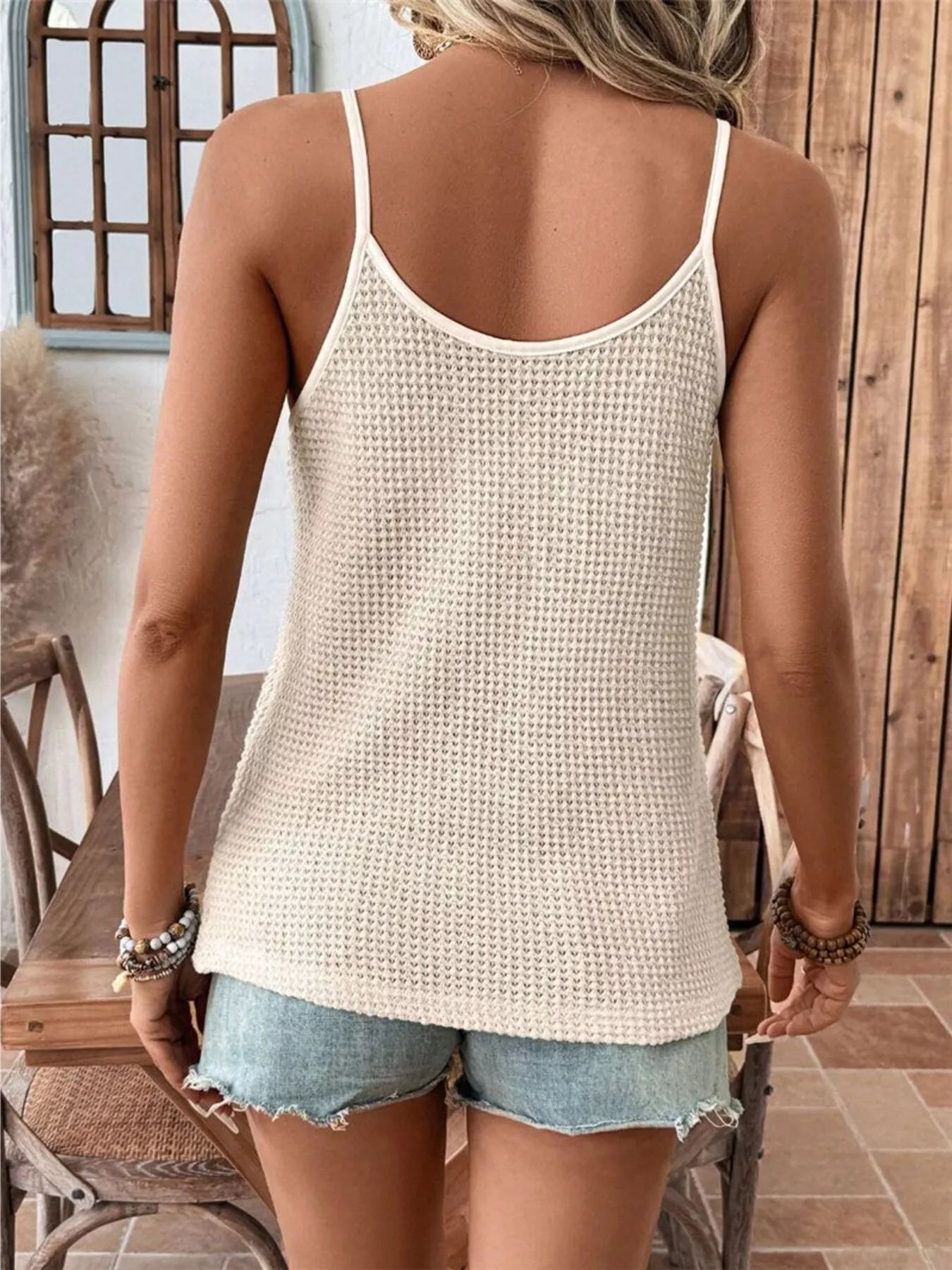 Lace Trim Waffle Knit Cami Women's Lightweight 1