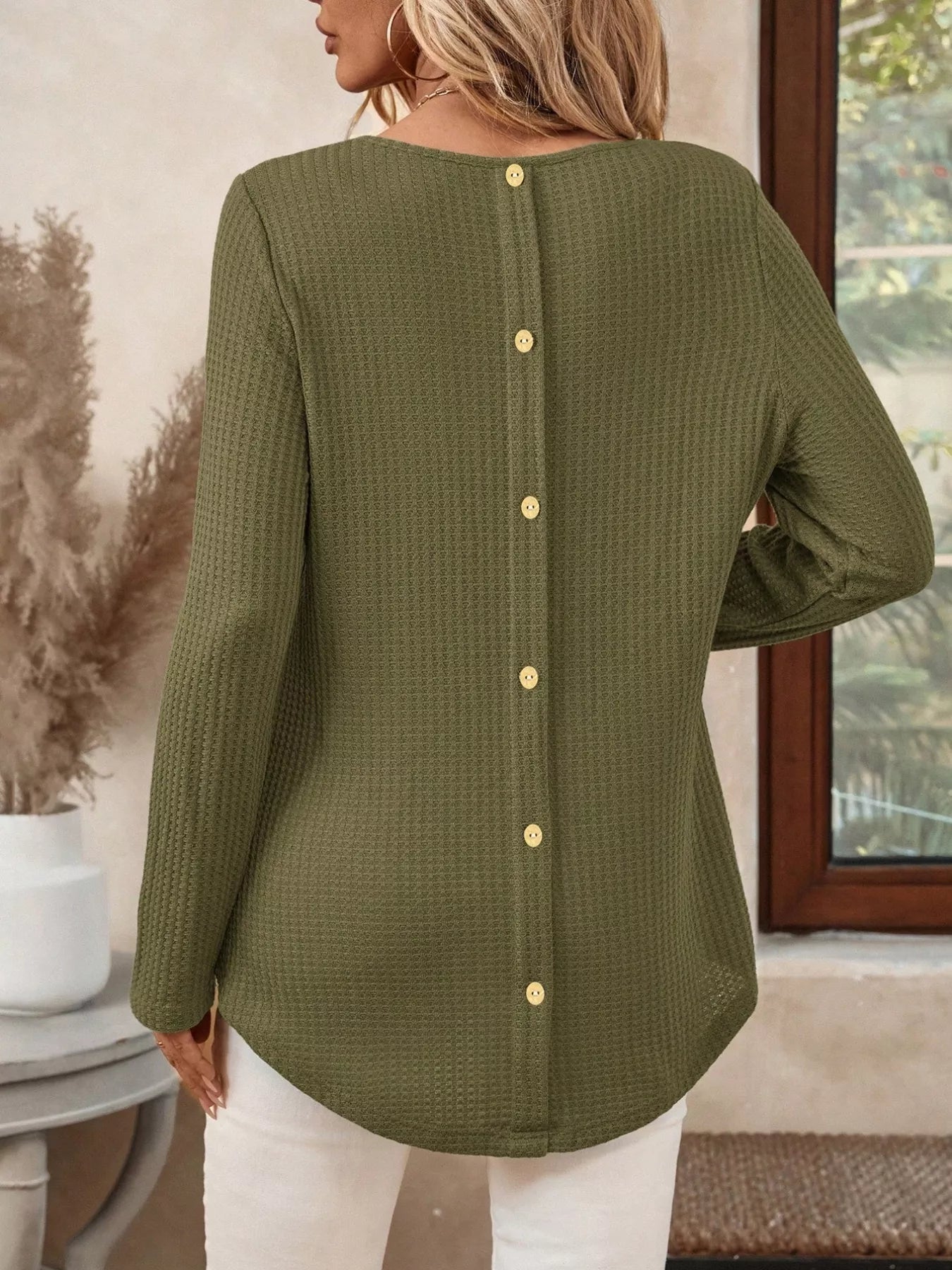 Plus Size Casual Waffle Knit Long Sleeve T-Shirt2