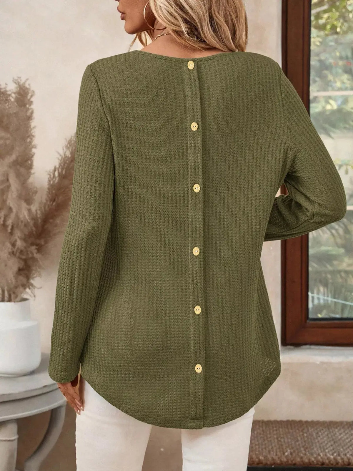 Plus Size Casual Waffle Knit Long Sleeve T-Shirt2