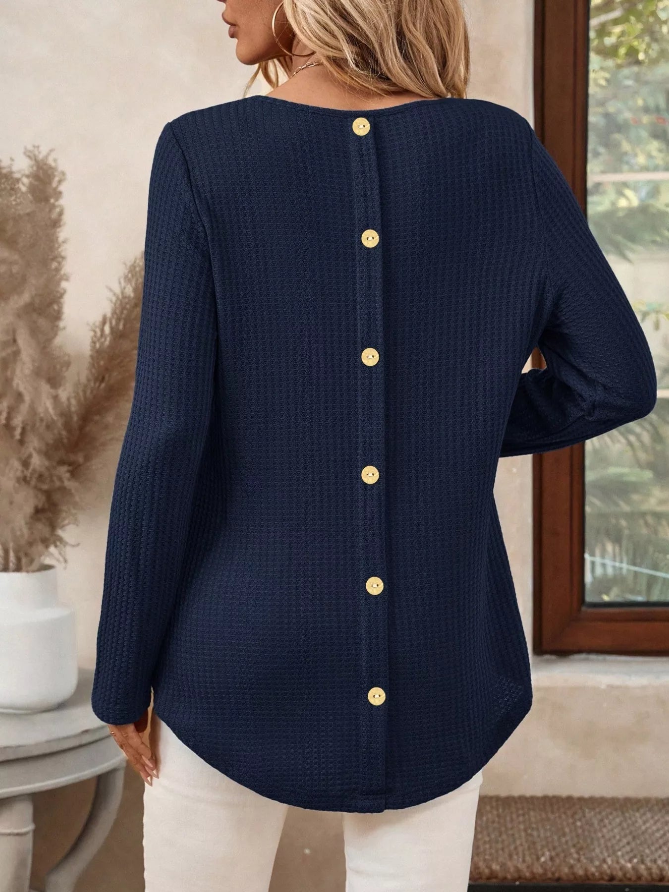 Plus Size Casual Waffle Knit Long Sleeve T-Shirt4