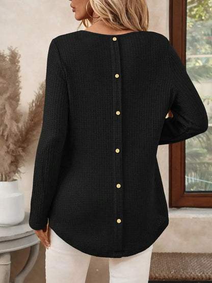 Plus Size Casual Waffle Knit Long Sleeve T-Shirt7
