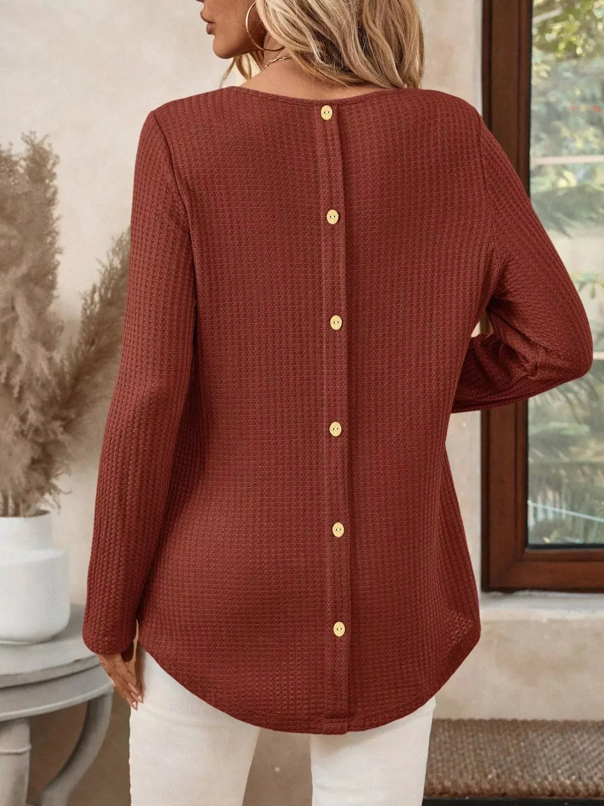 Plus Size Casual Waffle Knit Long Sleeve T-Shirt10