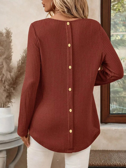 Plus Size Casual Waffle Knit Long Sleeve T-Shirt10