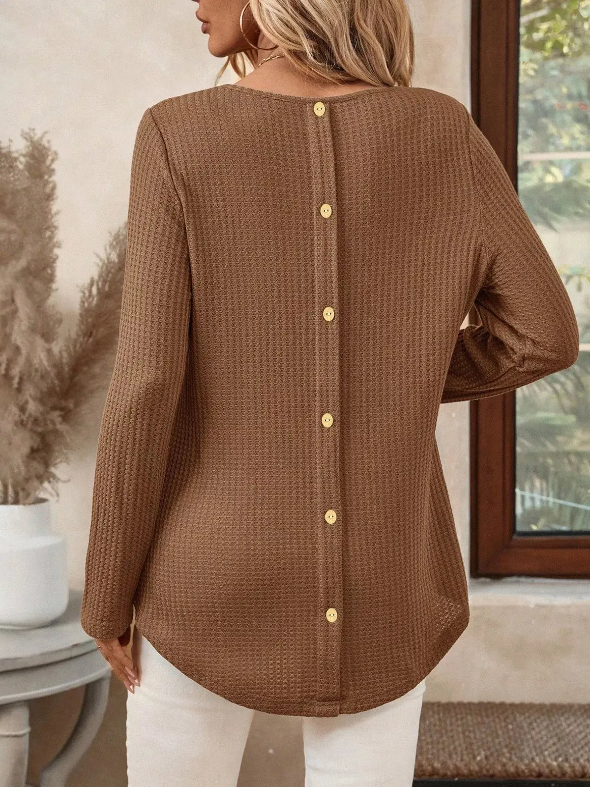 Plus Size Casual Waffle Knit Long Sleeve T-Shirt16