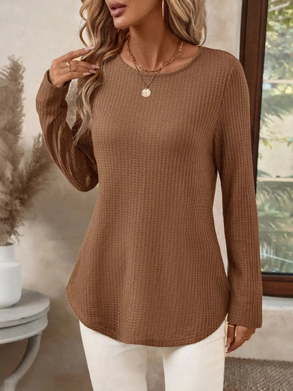 Plus Size Casual Waffle Knit Long Sleeve T-Shirt17