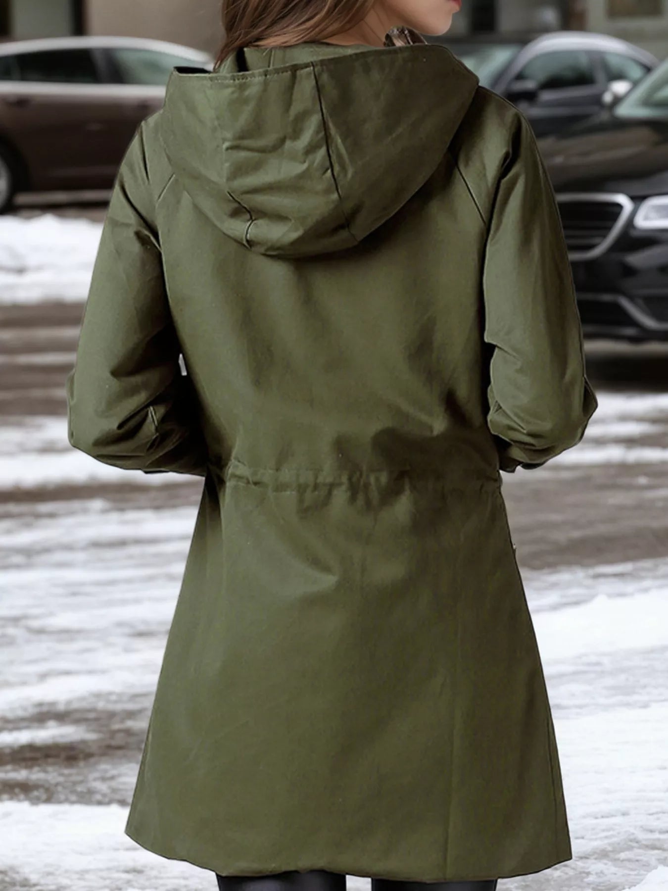 Plus Size Hooded Drawstring Waist Trench Coat 2