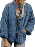 Full Size Zip Up Quilted Bomber Jacket Plus Size in blue, featuring pockets and a soft quilted design.