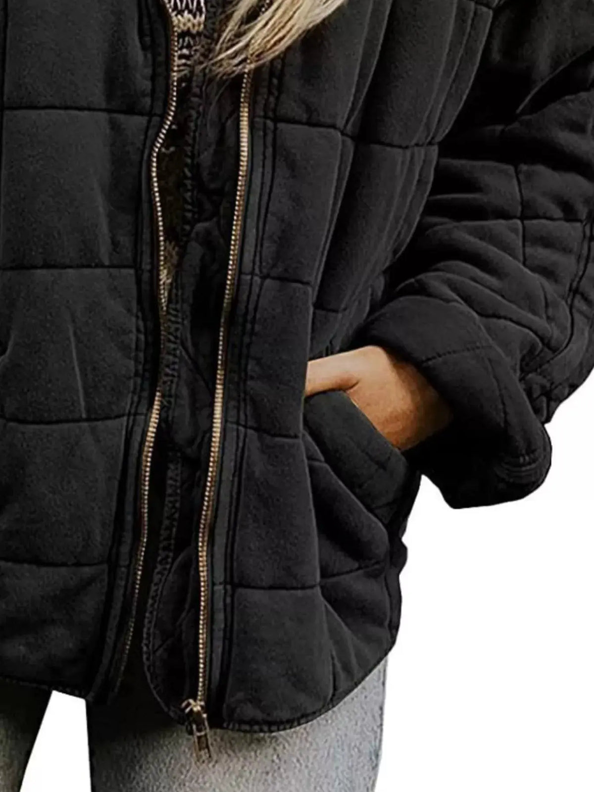 Full Size Zip Up Quilted Bomber Jacket Plus Size 2