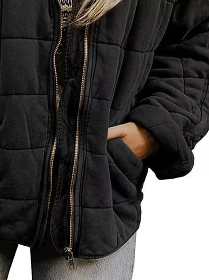 Full Size Zip Up Quilted Bomber Jacket Plus Size 2