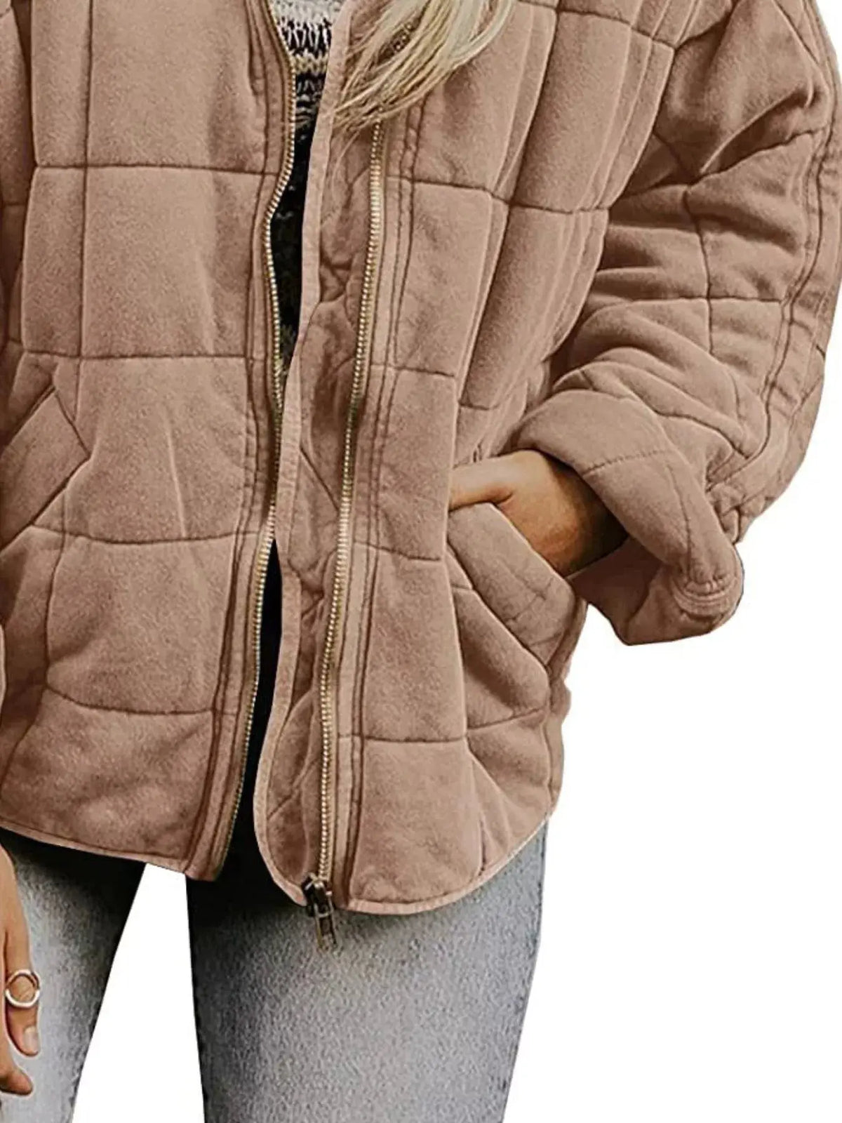 Full Size Zip Up Quilted Bomber Jacket Plus Size 5
