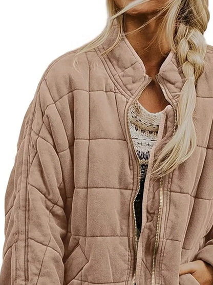 Full Size Zip Up Quilted Bomber Jacket Plus Size 6