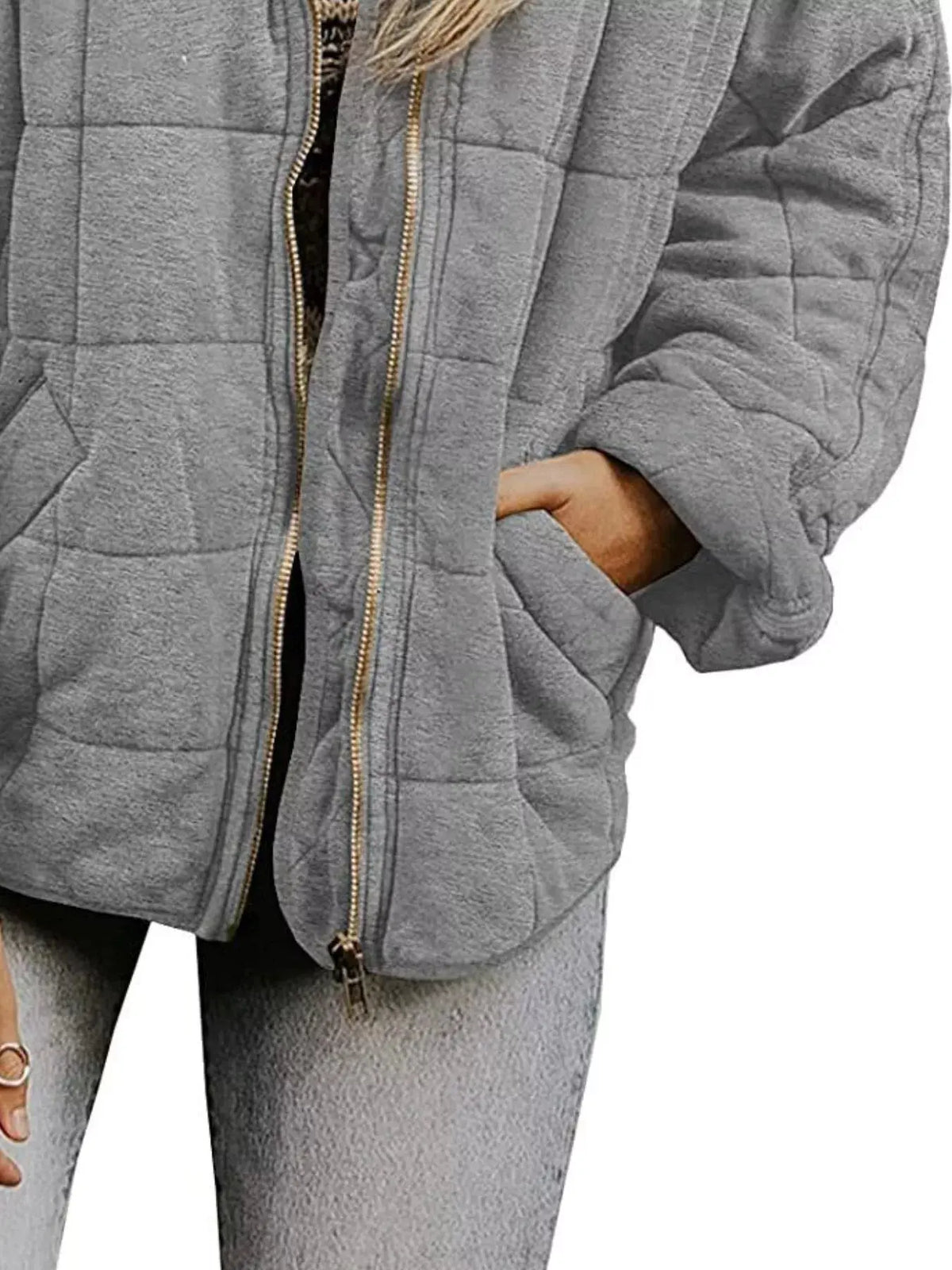 Full Size Zip Up Quilted Bomber Jacket Plus Size 8