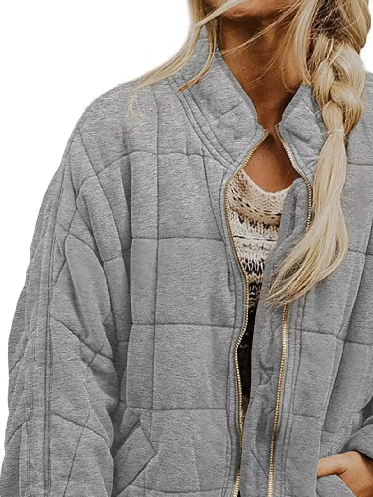 Full Size Zip Up Quilted Bomber Jacket Plus Size 9
