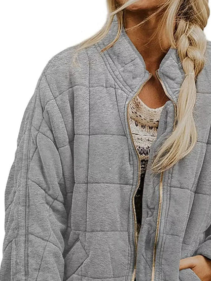 Full Size Zip Up Quilted Bomber Jacket Plus Size 9