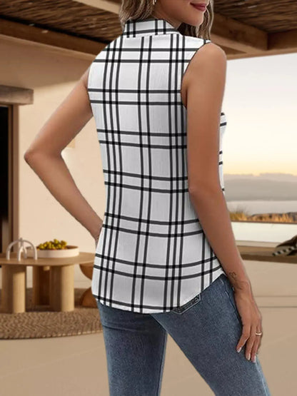 Button Up Sleeveless Shirt Classic Collared 7