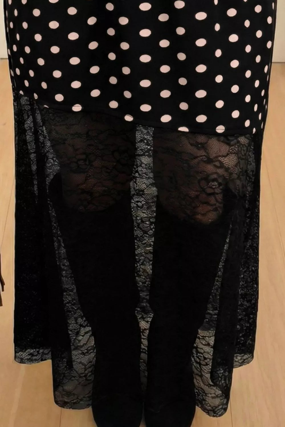 Polka Dot Patchwork Lace Maxi Skirt 2